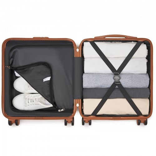 KSK2596 - Kono 16 Inch ABS Hard Shell Under-Seat Cabin Suitcase with Spinner Wheels - Cream And Brown
