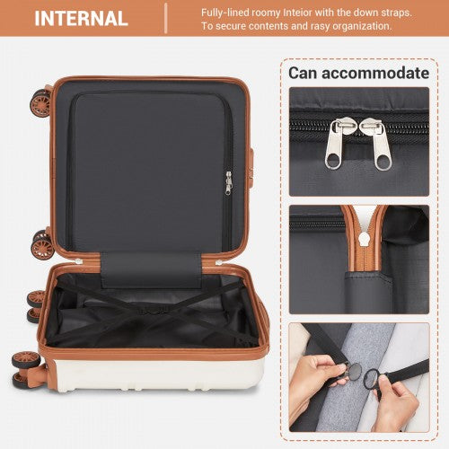 KSK2596 - Kono 16 Inch ABS Hard Shell Under-Seat Cabin Suitcase with Spinner Wheels - Cream And Brown