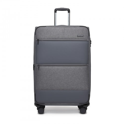 KSB2597 - British Traveller Sleek Tough 28 Inch Travel Soft-Shell Suitcase with Silent TPE Spinners, TSA Security and Expandable Capacity - Grey