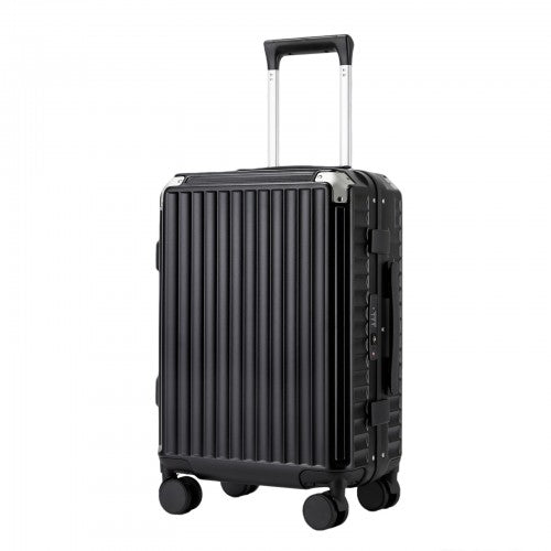 KSK2693 - Kono 20-Inch Zipperless Aluminium Frame PC Hard Shell Carry-on Suitcase – Smart Lock Travel Luggage with Phone Holder & Cup Holder - Black | Neil's Luggage Store