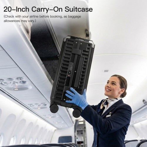 KSK2693 - Kono 20-Inch Zipperless Aluminium Frame PC Hard Shell Carry-on Suitcase – Smart Lock Travel Luggage with Phone Holder & Cup Holder - Black | Neil's Luggage Store