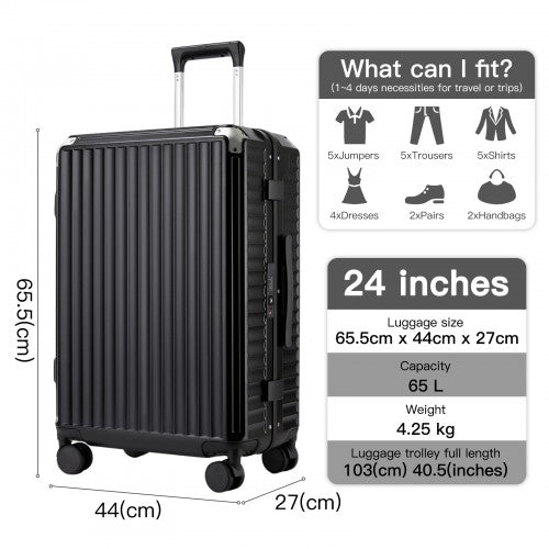 KSK2693 - Kono 24-Inch Zipperless Medium Suitcase with Reinforced Aluminium Frame, TSA Lock, Checked Luggage with Smart Travel Features - Black | Neil's Luggage Store