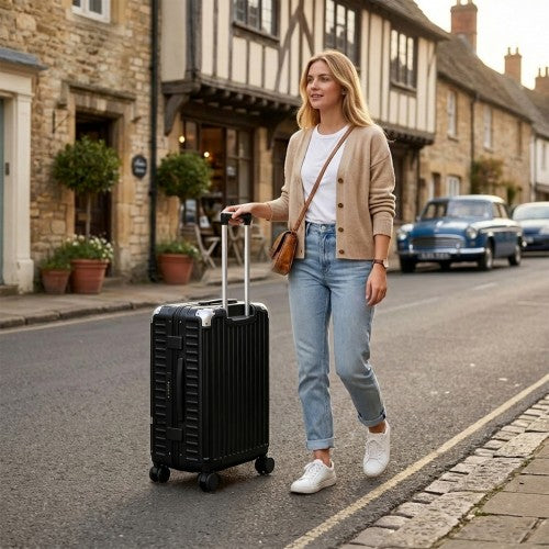 KSK2693 - Kono 24-Inch Zipperless Medium Suitcase with Reinforced Aluminium Frame, TSA Lock, Checked Luggage with Smart Travel Features - Black | Neil's Luggage Store