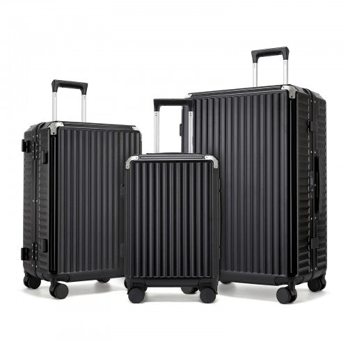 KSK2693 - Kono 3-Piece Zipperless Aluminium Frame Luggage Set with TSA Lock, Smart Travel Features - Black | Neil's Luggage Store