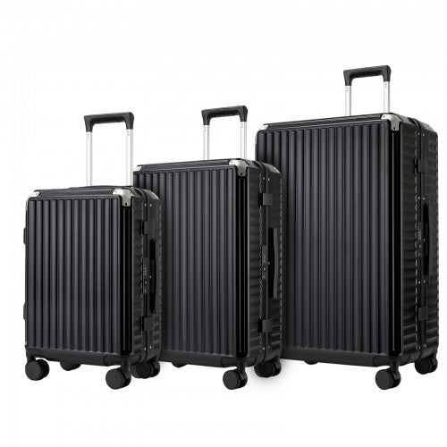 KSK2693 - Kono 3-Piece Zipperless Aluminium Frame Luggage Set with TSA Lock, Smart Travel Features - Black | Neil's Luggage Store