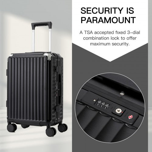KSK2693 - Kono 24-Inch Zipperless Medium Suitcase with Reinforced Aluminium Frame, TSA Lock, Checked Luggage with Smart Travel Features - Black | Neil's Luggage Store