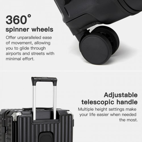 KSK2693 - Kono 3-Piece Zipperless Aluminium Frame Luggage Set with TSA Lock, Smart Travel Features - Black | Neil's Luggage Store