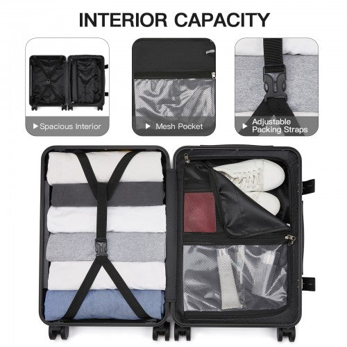 KSK2693 - Kono 3-Piece Zipperless Aluminium Frame Luggage Set with TSA Lock, Smart Travel Features - Black | Neil's Luggage Store