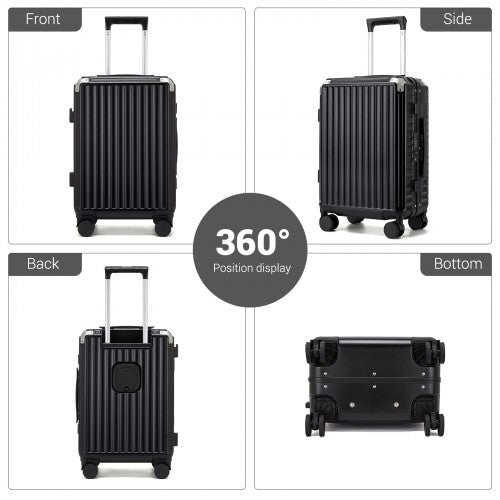 KSK2693 - Kono 20-Inch Zipperless Aluminium Frame PC Hard Shell Carry-on Suitcase – Smart Lock Travel Luggage with Phone Holder & Cup Holder - Black | Neil's Luggage Store