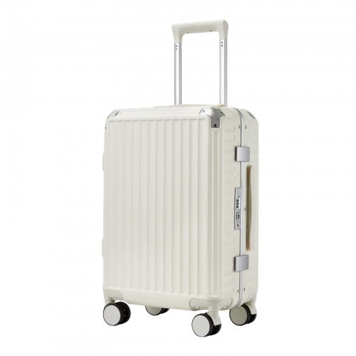 KSK2693 - Kono 20-Inch Zipperless Aluminium Frame PC Hard Shell Carry-on Suitcase – Smart Lock Travel Luggage with Phone Holder & Cup Holder - White | Neil's Luggage Store