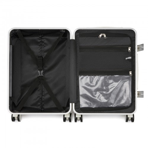 KSK2693 - Kono 20-Inch Zipperless Aluminium Frame PC Hard Shell Carry-on Suitcase – Smart Lock Travel Luggage with Phone Holder & Cup Holder - White | Neil's Luggage Store