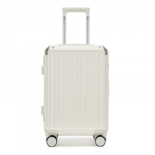 KSK2693 - Kono 20-Inch Zipperless Aluminium Frame PC Hard Shell Carry-on Suitcase – Smart Lock Travel Luggage with Phone Holder & Cup Holder - White | Neil's Luggage Store