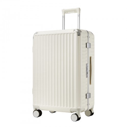 KSK2693 - Kono 24-Inch Zipperless Medium Suitcase with Reinforced Aluminium Frame, TSA Lock, Checked Luggage with Smart Travel Features - White | Neil's Luggage Store