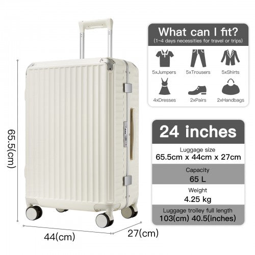 KSK2693 - Kono 24-Inch Zipperless Medium Suitcase with Reinforced Aluminium Frame, TSA Lock, Checked Luggage with Smart Travel Features - White | Neil's Luggage Store
