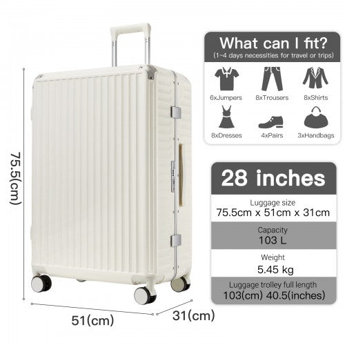 KSK2693 - Kono 28-Inch Large Suitcase with Reinforced Aluminium Frame, TSA Lock, Checked Luggage with Smart Travel Features - White | Neil's Luggage Store