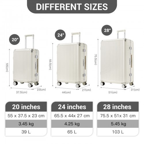 KSK2693 - Kono 3-Piece Zipperless Aluminium Frame Luggage Set with TSA Lock, Smart Travel Features - White | Neil's Luggage Store