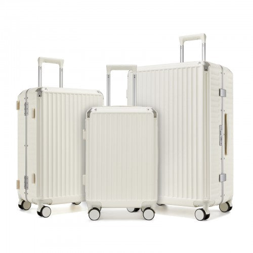 KSK2693 - Kono 3-Piece Zipperless Aluminium Frame Luggage Set with TSA Lock, Smart Travel Features - White | Neil's Luggage Store