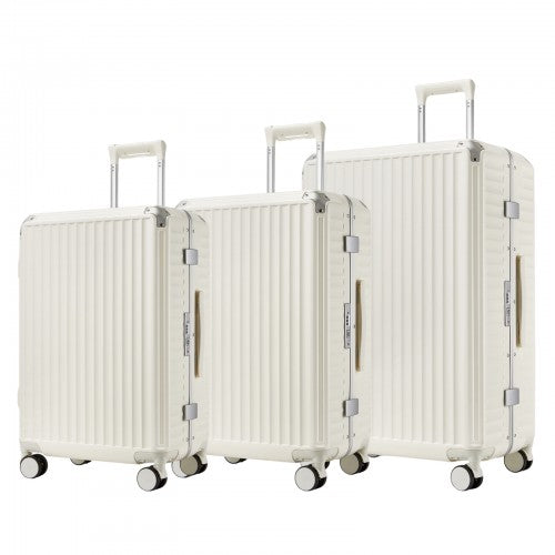 KSK2693 - Kono 3-Piece Zipperless Aluminium Frame Luggage Set with TSA Lock, Smart Travel Features - White | Neil's Luggage Store