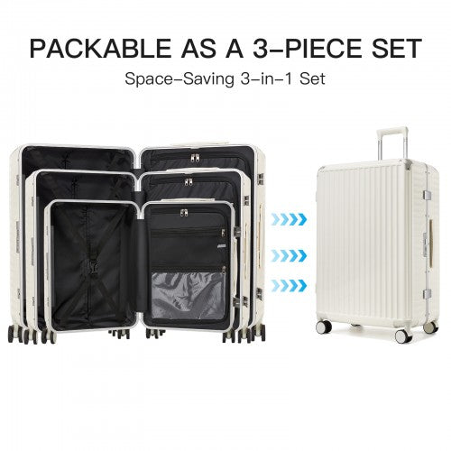 KSK2693 - Kono 3-Piece Zipperless Aluminium Frame Luggage Set with TSA Lock, Smart Travel Features - White | Neil's Luggage Store