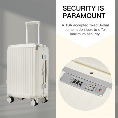 KSK2693 - Kono 3-Piece Zipperless Aluminium Frame Luggage Set with TSA Lock, Smart Travel Features - White | Neil's Luggage Store