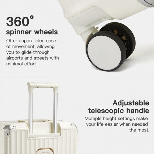 KSK2693 - Kono 20-Inch Zipperless Aluminium Frame PC Hard Shell Carry-on Suitcase – Smart Lock Travel Luggage with Phone Holder & Cup Holder - White | Neil's Luggage Store