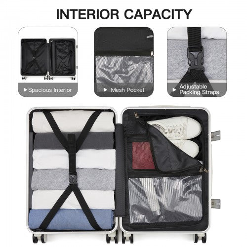 KSK2693 - Kono 3-Piece Zipperless Aluminium Frame Luggage Set with TSA Lock, Smart Travel Features - White | Neil's Luggage Store