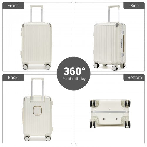 KSK2693 - Kono 3-Piece Zipperless Aluminium Frame Luggage Set with TSA Lock, Smart Travel Features - White | Neil's Luggage Store