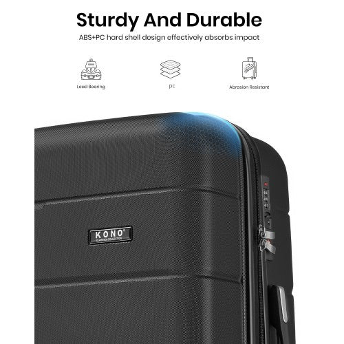 Kono 20 Inch PC Hard Shell Cabin Suitcase With Smooth Spinner Wheels Black | Neil's Luggage Store