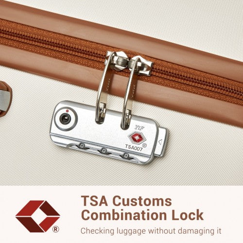 KSK2494 - Kono 24 Inch Minimalist Hard Shell ABS+PC Check-In Suitcase with TSA Lock 360° Spinner Wheels - Cream And Brown | Neil's Luggage Store