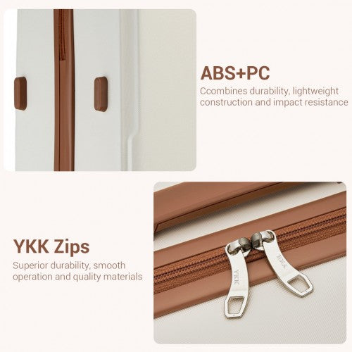 KSK2494 - Kono 24 Inch Minimalist Hard Shell ABS+PC Check-In Suitcase with TSA Lock 360° Spinner Wheels - Cream And Brown | Neil's Luggage Store
