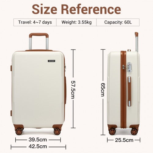 KSK2494 - Kono 24 Inch Minimalist Hard Shell ABS+PC Check-In Suitcase with TSA Lock 360° Spinner Wheels - Cream And Brown | Neil's Luggage Store