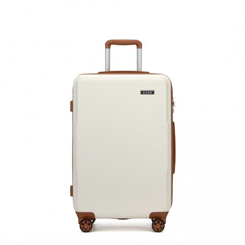 KSK2494 - Kono 24 Inch Minimalist Hard Shell ABS+PC Check-In Suitcase with TSA Lock 360° Spinner Wheels - Cream And Brown | Neil's Luggage Store