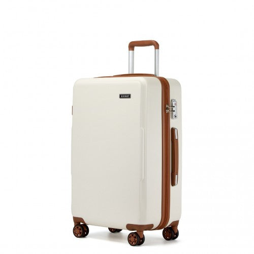 KSK2494 - Kono 24 Inch Minimalist Hard Shell ABS+PC Check-In Suitcase with TSA Lock 360° Spinner Wheels - Cream And Brown | Neil's Luggage Store