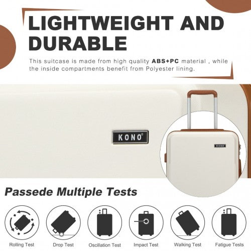 KSK2494 - Kono 24 Inch Minimalist Hard Shell ABS+PC Check-In Suitcase with TSA Lock 360° Spinner Wheels - Cream And Brown | Neil's Luggage Store
