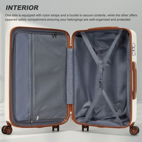 KSK2494 - Kono 24 Inch Minimalist Hard Shell ABS+PC Check-In Suitcase with TSA Lock 360° Spinner Wheels - Cream And Brown | Neil's Luggage Store