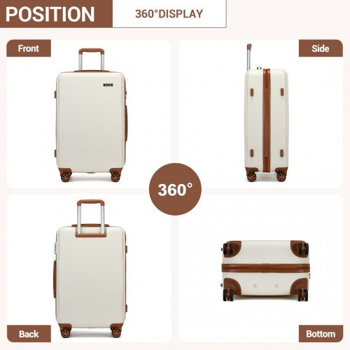 KSK2494 - Kono 24 Inch Minimalist Hard Shell ABS+PC Check-In Suitcase with TSA Lock 360° Spinner Wheels - Cream And Brown | Neil's Luggage Store