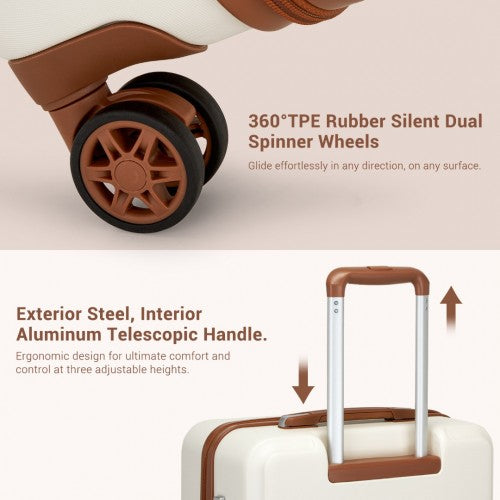 KSK2494 - Kono 24 Inch Minimalist Hard Shell ABS+PC Check-In Suitcase with TSA Lock 360° Spinner Wheels - Cream And Brown | Neil's Luggage Store