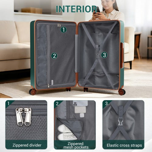 KSK2583 - Kono Premium ABS+PC 24 Inch Hard Shell Medium Check-In Luggage with TSA Lock & 360° Silent Spinner Wheels - Green and Brown | Neil's Luggage Store