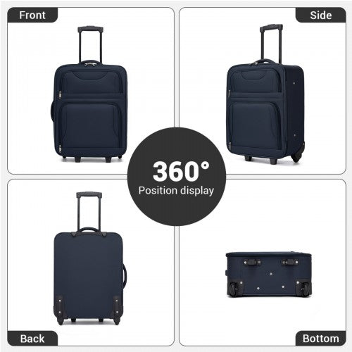 KSN2586 - 3 Piece 20 Inch Soft-shell Luggage Set with Cabin Shoulder Bag & Toiletry Bag, Lightweight Carry-On Travel Combo - Navy