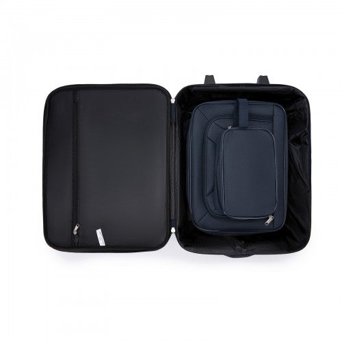 KSN2586 - 3 Piece 20 Inch Soft-shell Luggage Set with Cabin Shoulder Bag & Toiletry Bag, Lightweight Carry-On Travel Combo - Navy