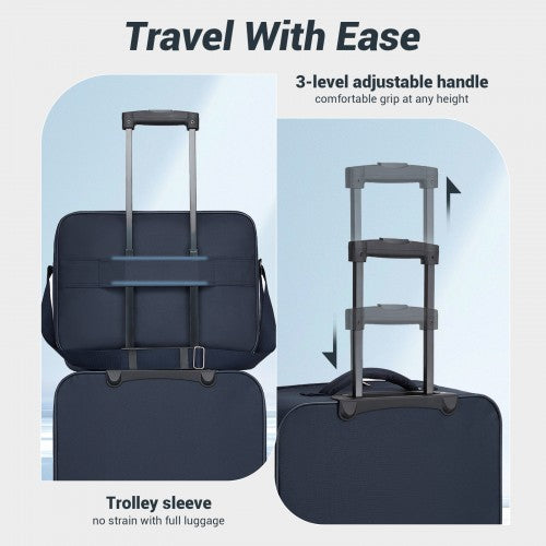 KSN2586 - 3 Piece 20 Inch Soft-shell Luggage Set with Cabin Shoulder Bag & Toiletry Bag, Lightweight Carry-On Travel Combo - Navy