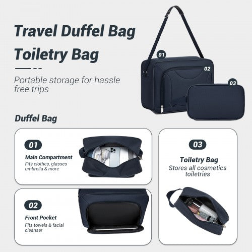 KSN2586 - 3 Piece 20 Inch Soft-shell Luggage Set with Cabin Shoulder Bag & Toiletry Bag, Lightweight Carry-On Travel Combo - Navy