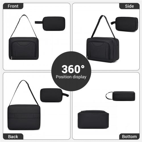 KSN2586 - 3 Piece 20 Inch Soft-shell Luggage Set with Cabin Shoulder Bag & Toiletry Bag, Lightweight Carry-On Travel Combo - Black | Neil's Luggage Store