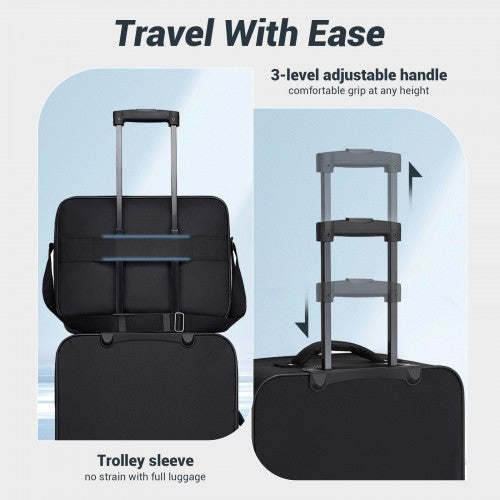 KSN2586 - 3 Piece 20 Inch Soft-shell Luggage Set with Cabin Shoulder Bag & Toiletry Bag, Lightweight Carry-On Travel Combo - Black | Neil's Luggage Store