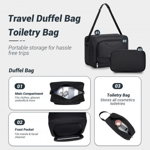 KSN2586 - 3 Piece 20 Inch Soft-shell Luggage Set with Cabin Shoulder Bag & Toiletry Bag, Lightweight Carry-On Travel Combo - Black | Neil's Luggage Store