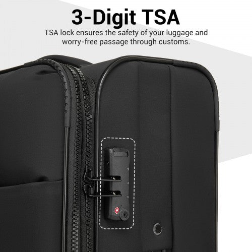 KSN2593 - 3 Piece Softshell Expandable Luggage Set 20/26/30 Inch, Lightweigh Suitcase with Silent Wheels & Organised Interior for Travel - Black | Neil's Luggage Store