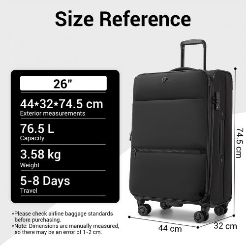 KSN2593 - 3 Piece Softshell Expandable Luggage Set 20/26/30 Inch, Lightweigh Suitcase with Silent Wheels & Organised Interior for Travel - Black | Neil's Luggage Store