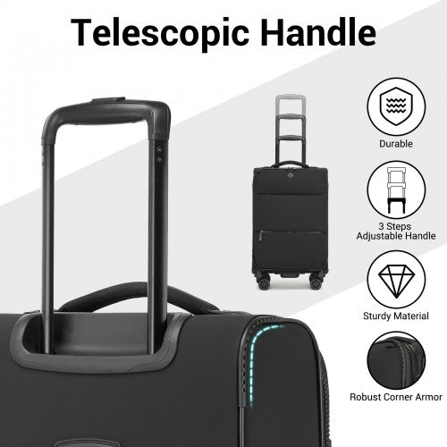 KSN2593 - 3 Piece Softshell Expandable Luggage Set 20/26/30 Inch, Lightweigh Suitcase with Silent Wheels & Organised Interior for Travel - Black | Neil's Luggage Store