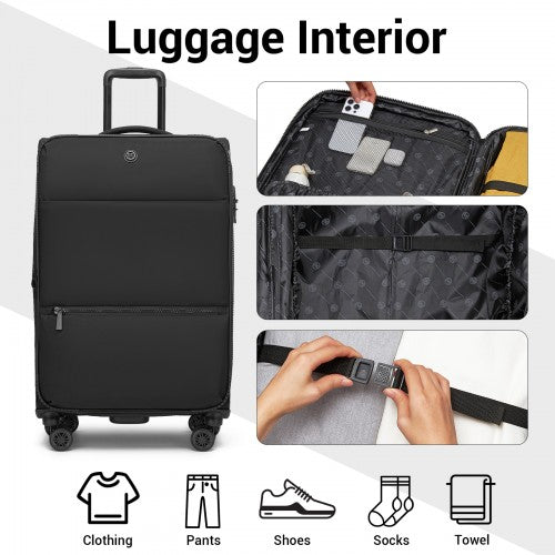 KSN2593 - 26 inch Women's Lightweight Softshell Suitcase with Spinner Wheels and Spacious Compartments - Black | Neil's Luggage Store