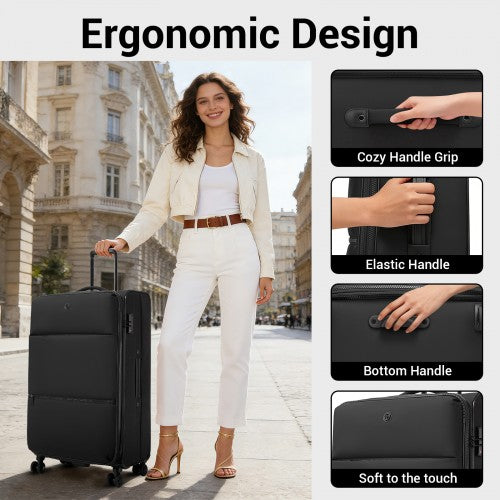 KSN2593 - 3 Piece Softshell Expandable Luggage Set 20/26/30 Inch, Lightweigh Suitcase with Silent Wheels & Organised Interior for Travel - Black | Neil's Luggage Store